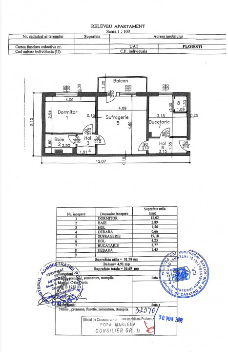 Apartament 2 cam, cf 1A, semidec, et 3/4, 9 Mai- Spitalul CFR