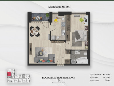 Vânzare apartament 2 camere | Bucegi 12 Central Residence – bloc nou, 