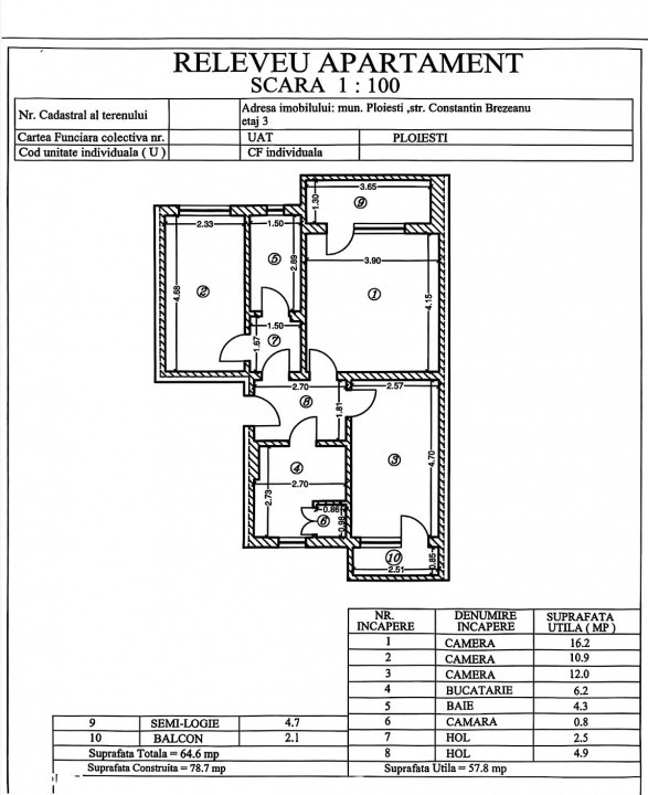 Apartament 3 camere, cf 1 dec, Republicii-Gloriei