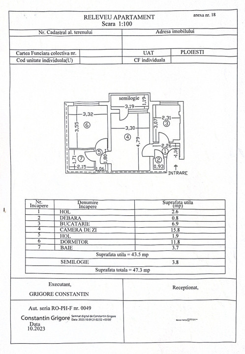 Apartament 2 camere, cf 1 semidec, etaj 4/4, Democratiei