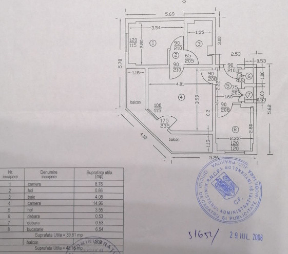  Apartament 2 camere, confort 1, etaj 3/10– Zona Republicii 