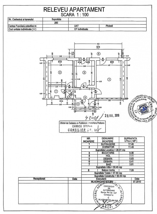 Apartament 2 camere de vânzare – cf 1A, dec, etaj 3/4, Malu Rosu