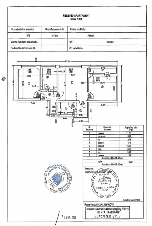 Apartament 3 cam, cf 1, semidec, Nord - Cameliei 