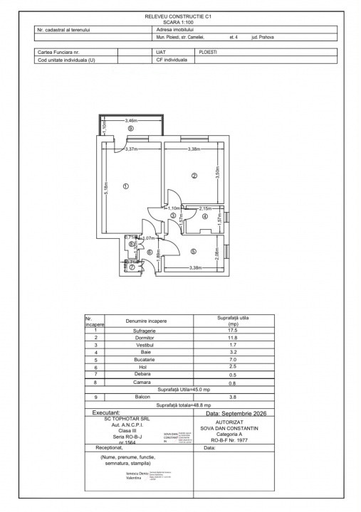 Apartament 2 cam, etaj 4/4, Zona Nord - Cameliei