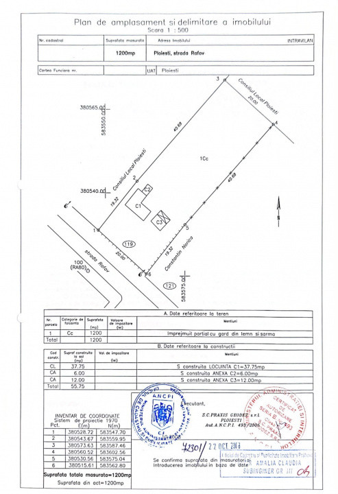 Teren intravilan 1.200 mp – B-dul București, Str. Răfov, Ploiești 