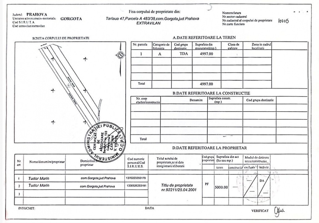 TEREN EXTRAVILAN DE VÂNZARE – GORGOTA, LÂNGĂ BENZINĂRIA PETROM | 4.997 MP | 26 M