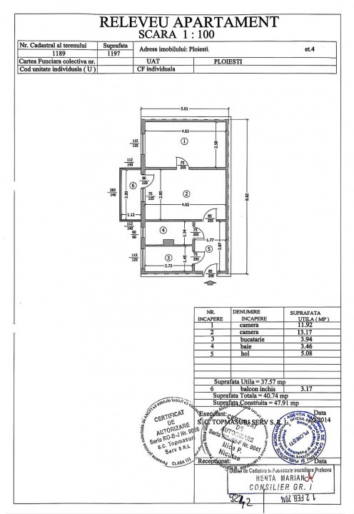 Apartament 2 cam, cf 2, etaj 4/4, Malu Rosu